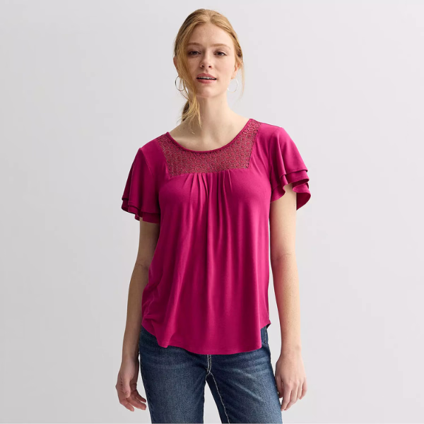 Women's Apt 9 Mix Media Crochet Pleated Top